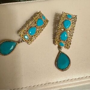 Elegant Gold and Blue Dangle Earrings